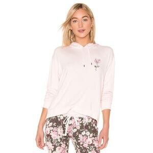 Splendid Women's Gathered Back Rose Embroidered Hoodie Sweatshirt Pink Large $64